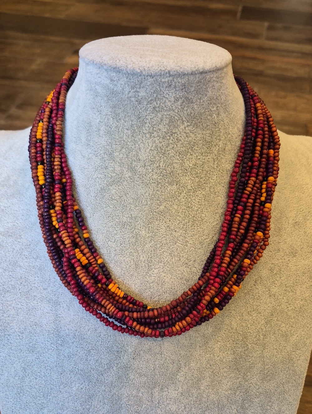 Vtg Multistrand Multicolored Seed Bead Necklace, Hook Closure - Picture 4 of 6